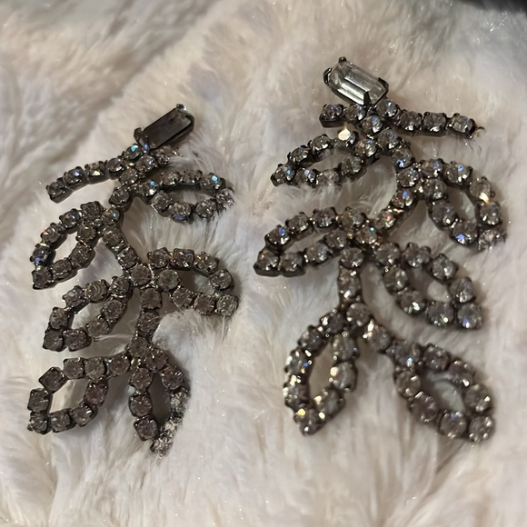 Vintage rhinestone earrings leaves - Picture 4 of 5